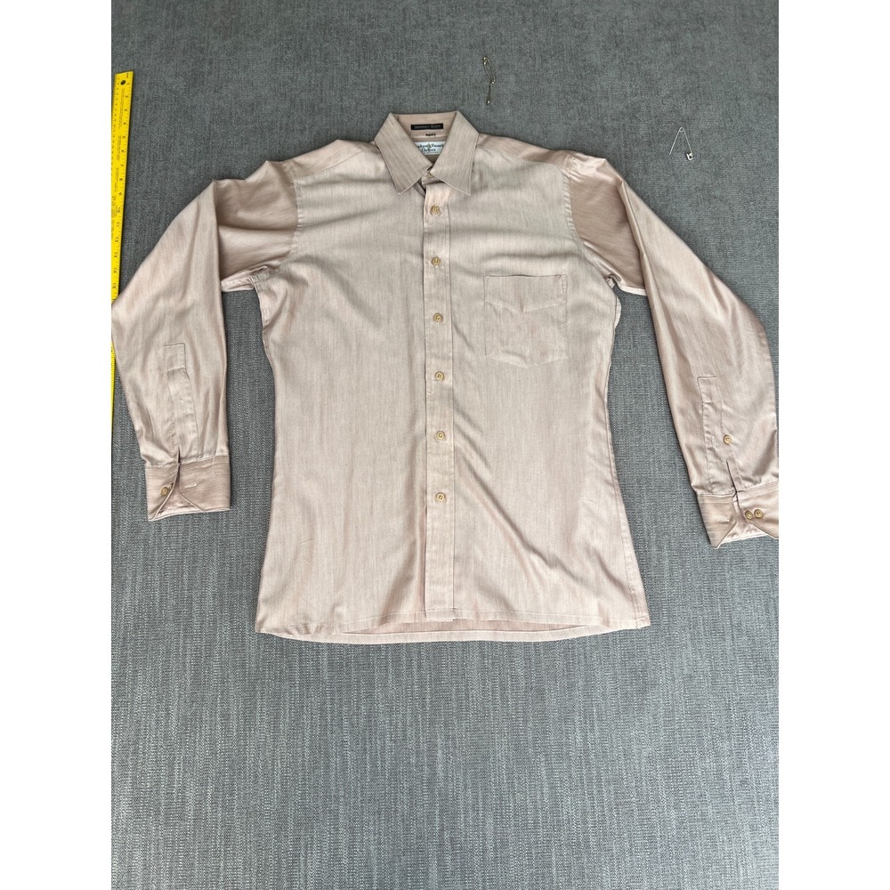 Vintage Academy Award Clothes Dress Shirt Mens 15.5 Tan Herringbone Button Up